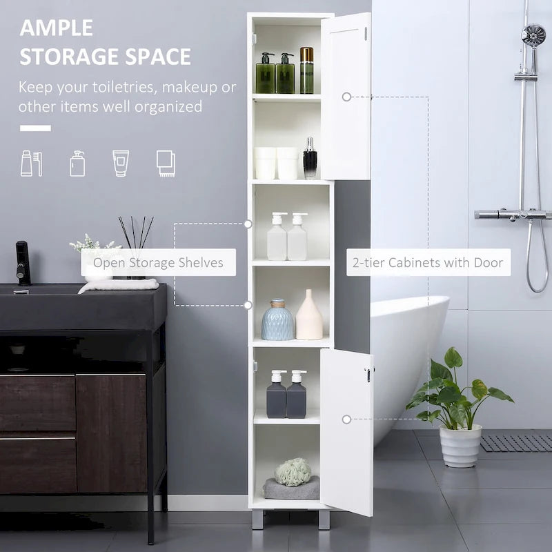 Tall Freestanding Bathroom Storage Cabinet with Mirror Door and Adjustable Shelves