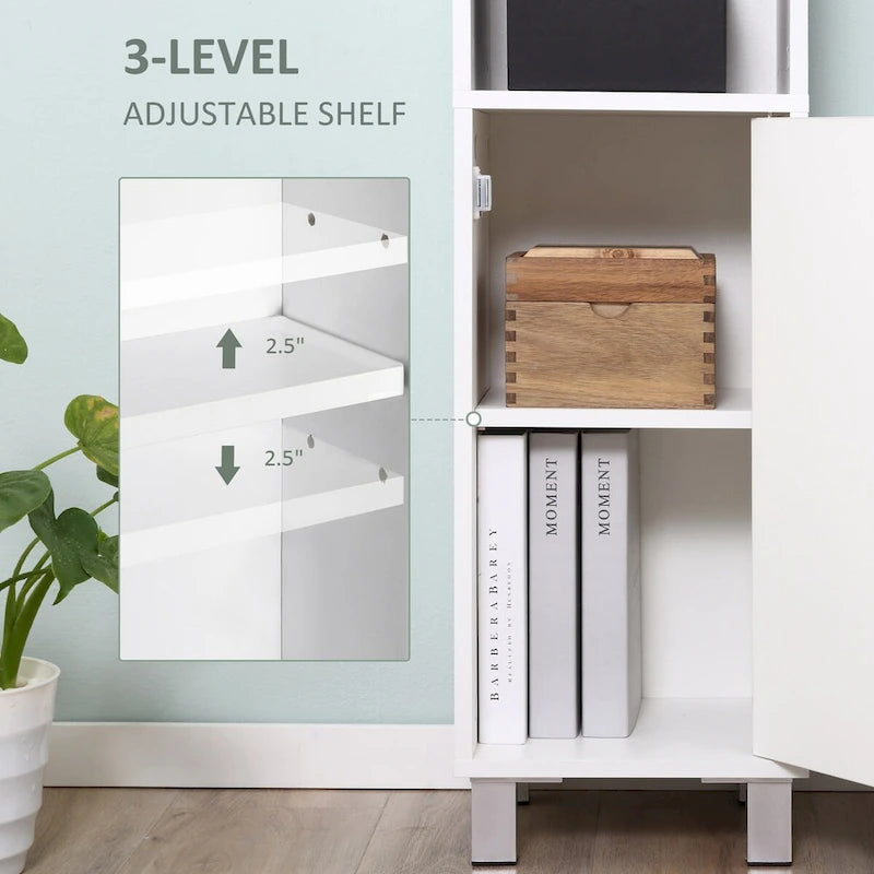 Tall Freestanding Bathroom Storage Cabinet with Mirror Door and Adjustable Shelves